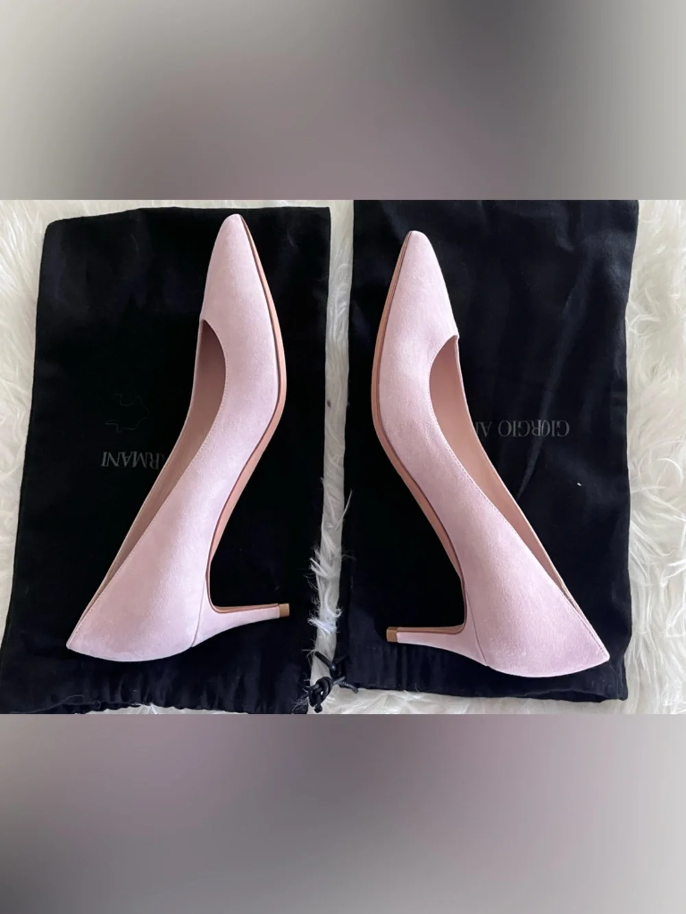 Giorgio Armani Women’s 38 1/2 Pink Nude Suede Point Toe Slip On Kitten Heels - Picture 4 of 11